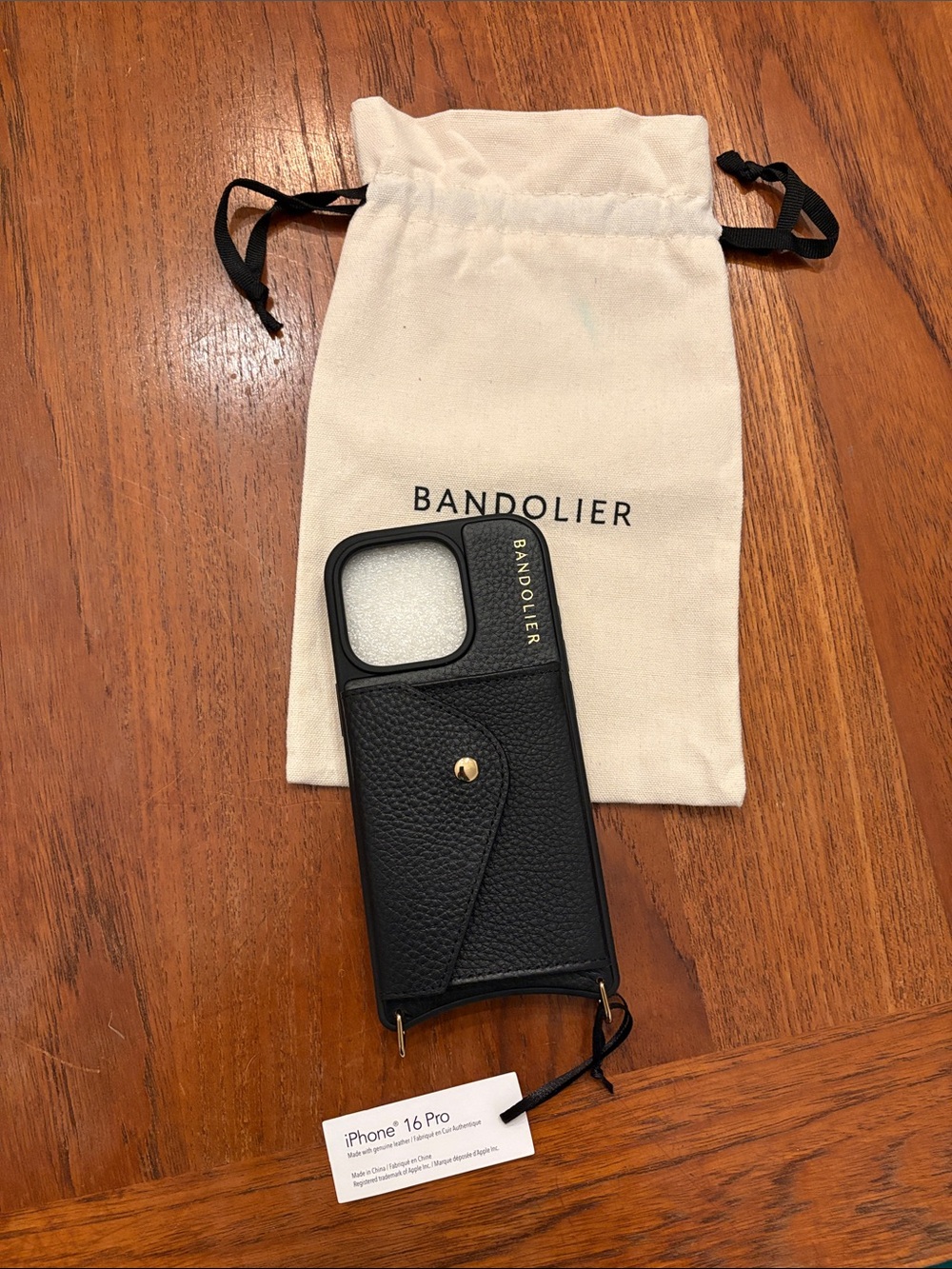Bandolier Black Leather Card Pocket iPhone Case with Gold Accent